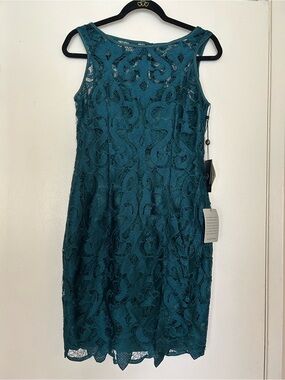 Adrianna Papell Teal Lace Midi Sheath Dress